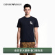 EMPORIO ARMANI/阿瑪尼官方旗艦男士圓領(lǐng)短袖正肩撞色印花純棉T恤春夏 【100%棉】海軍藍色 L  (推薦：150-165斤)