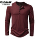 千紙鶴（Q ZHIHE）美式復古重磅長(cháng)袖打底衫春秋季長(cháng)袖亨利領(lǐng)男健身硬漢軍綠色T恤衫 酒紅色 2XL