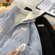 QGF兩面穿棉服女冬季加絨加厚保暖燈芯絨外套女裝面包服寬松棉衣襖子 藍色 M 【建議95-115斤】
