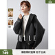ELLE高級感連帽羊絨雙面呢大衣女2025冬季新款寬松氣質(zhì)毛呢短外套 深灰 S