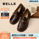 百麗（Belle）元寶樂(lè )福鞋女棕色英倫風(fēng)粗跟小皮鞋舒適通勤單鞋D2S1DCA5預售 咖啡色 34 (220mm)