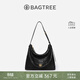 BAGTREE【明星同款】包包樹(shù)圖南包頭層植鞣牛皮hobo單肩通勤斜挎腋下包女 檀黑色-中號 小眾輕奢女包