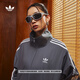 adidas情侶款復古風(fēng)梭織立領(lǐng)夾克外套男女秋季阿迪達斯官方三葉草   深灰   S