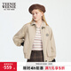 Teenie Weenie小熊女裝春秋季簡(jiǎn)約翻領(lǐng)設計工裝風(fēng)刺繡翻領(lǐng)夾克外套 卡其色 L