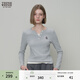 Teenie Weenie小熊女裝T恤26春新款簡(jiǎn)約休閑假兩件V領(lǐng)撞色拼接長(cháng)袖 中灰色 S