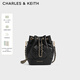 CHARLES&KEITH絎縫菱格鏈條水桶包雙肩包包女包女友生日禮物CK2-10701506 Black黑色 M