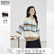對白（DUIBAI）復古撞色半開(kāi)翻領(lǐng)條紋毛衣女2026春季新款慵懶寬松套頭針織衫 米杏藍條 M
