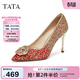 他她（TATA）女鞋2026春季新款伴娘淺口單鞋細跟婚鞋高跟鞋7RYE2AQ6 紅色 34