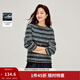 茵曼（INMAN）復古撞色條紋毛衣2026春季女裝新款寬松短款長(cháng)袖上衣 黑綠色 M