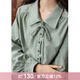 謎秀通勤法寶法式襯衫女2026春季新款設計感小眾別致上衣 復古綠 M