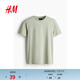H&M男裝T恤春季內搭氣質(zhì)簡(jiǎn)約標準版型T恤打底衫0685816 淺綠色 XL 180/116