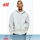 H&M男裝女裝休閑衛衣開(kāi)衫春季新款落肩寬松大廓形拉鏈帽衫1240531 混淺灰色013 2XL 180/124