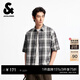 杰克·瓊斯（JACK&JONES）男裝夏季百搭時(shí)尚刺繡撞色格紋尖領(lǐng)寬松休閑短袖襯衫男225204026 E40黑色 常規 S