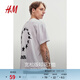 H&M男裝女裝T恤春季印花棉質(zhì)中等克重落肩寬松短打底衫情侶1227157 白色/星星 S 170/92