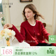 三彩2026春季新款山茶花針織衫長(cháng)袖圓領(lǐng)假兩件新年毛衫M 大紅色 M 160/84A