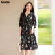 慕姍詩(shī)怡（MsShe）大碼女裝2026新款春裝胖mm印花雪紡高端顯瘦媽媽碎花連衣裙 黑色現貨 3XL