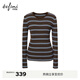 伊芙麗（eifini）朱珠代言伊芙麗修身顯瘦圓領(lǐng)條紋針織衫25冬新款 咖啡 S