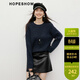 紅袖（hopeshow）寬松百搭針織衫2025冬季新款女裝亮絲珠片落肩長(cháng)袖圓領(lǐng)氣質(zhì)上衣 藏青495 M