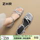 ZHR涼鞋女夏法式優(yōu)雅粗高跟鞋子女純色一字帶女鞋配裙子JF198銀色37