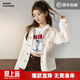 馬登女裝復古港風(fēng)白色牛仔外套vintage翻領(lǐng)夾克ins密歇根工裝上衣 米白色 S