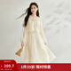 茵曼（INMAN）兩件套裝2025春秋新中式天絲高級感刺繡輕薄小衫吊帶A字裙女 米杏色 M