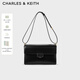 CHARLES&KEITH老花系列牛皮單肩信封包小方包包女包生日禮物SL2-20271320 Black黑色 M