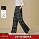 茵曼2025秋冬女裝新款復古慵懶風(fēng)銀狐絨格子大直筒褲顯瘦寬松長(cháng)褲 藍灰格-加絨款 M