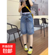 休閑街頭感側(cè)線設(shè)計牛仔中褲2026春夏新款女裝高腰百搭松弛五分褲 藍(lán)色 L