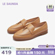 萊爾斯丹春季新款復古英倫金屬吊飾深口鞋女低跟真皮單鞋小皮鞋20703 棕啡色 CMK 36