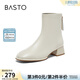百思圖冬季新款氣質(zhì)通勤白色法式小踝靴粗跟女短靴CM108DD5 米色 37