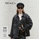 MO&Co.牛仔夾克棉質(zhì)重工鐳射老花搖滾洗褪黑色boxyfit中性廓形外套 牛仔黑色 M 165
