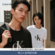 Calvin KleinJeans夏季男女情侶中性休閑通勤ck字母純色純棉寬松短袖T恤上衣 UB1-太空黑 M