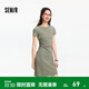 森馬（Semir）連衣裙女收腰T恤裙小心機夏季2025新款繡花圓領(lǐng)短裙簡(jiǎn)約休閑 橄欖綠A41805 M