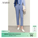 AMII女裝2026春季新款通勤百搭布標牙簽褶九分褲女小個(gè)子錐形 灰藍 M 160/68A