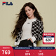 FILA 斐樂(lè )官方楊冪同款女士編織外套時(shí)尚休閑拼色LOGO毛衣開(kāi)衫 正黑色-BK M