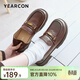 意爾康女鞋春秋季樂(lè )福鞋百搭舒適通勤小皮鞋時(shí)尚休閑學(xué)院風(fēng)單鞋 棕色 -預售 38