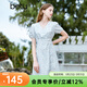 百圖betu女裝夏新款連衣裙時(shí)髦優(yōu)雅輕國風(fēng)印繡花連衣裙女2303T89 淺藍 M