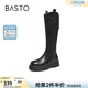 百思圖冬商場(chǎng)新款厚底增高V口騎士靴女加絨高筒長(cháng)靴BV016DG5 黑色絨里 37