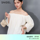 SNIDEL春夏時(shí)尚優(yōu)雅一字領(lǐng)露肩泡泡袖雪紡襯衫SWFB251166 象牙白 均碼 (F)