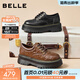百麗（Belle）復古抓皺牛津鞋女牛皮厚底增高休閑單鞋小皮鞋B2779AM6預售 棕色 37 (235mm)