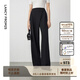 朗姿【精英衣櫥】黑色高級感西褲冬季新款高腰闊腿長(cháng)褲西裝褲休閑褲女 黑色 XL