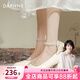 達芙妮（DAPHNE） 高跟鞋單鞋女2024法式方頭春季中跟粗跟小皮鞋復古瑪麗珍女鞋 珍珠米白【蝴蝶結】跟高 5.5cm 37