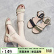 ZHR則則涼鞋女一字帶羅馬風(fēng)輕便外穿女鞋小清新露趾搭扣坡跟鞋子女 J189 米色 36