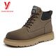 意爾康王子真皮馬丁靴男款加絨靴子中幫厚底軟底耐磨英倫風(fēng)男生工裝大黃靴 棕色單鞋款9958 38
