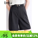 百圖betu女裝春夏新款短褲簡(jiǎn)約高腰闊腿復古百搭短褲女2403T80 深灰 M