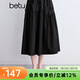 百圖betu女裝夏季新款半身裙松緊高腰女裙立體蝴蝶結裙子2504X01 黑色 L