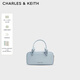 CHARLES&KEITH奶油色柔軟手提斜挎波士頓包生日禮物送女友CK2-30271574 Sea Salt Blue海鹽色 S