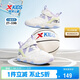 特步（XTEP）童鞋兒童小童網(wǎng)面厚底復古女童魔術(shù)貼籃球鞋 帆白/雪青紫 31