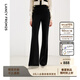 朗姿【精英衣櫥】復古高腰時(shí)尚顯瘦微喇長(cháng)褲秋季新款高級感西裝褲女 黑色 M