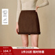 茵曼2025秋冬女裝新款甜美木耳邊羊毛呢子半身裙顯瘦A字短款短裙 深咖紅 M